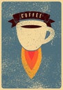 Coffee vector typographical vintage grunge style poster or menu design for cafe and coffee house with cup rocket.